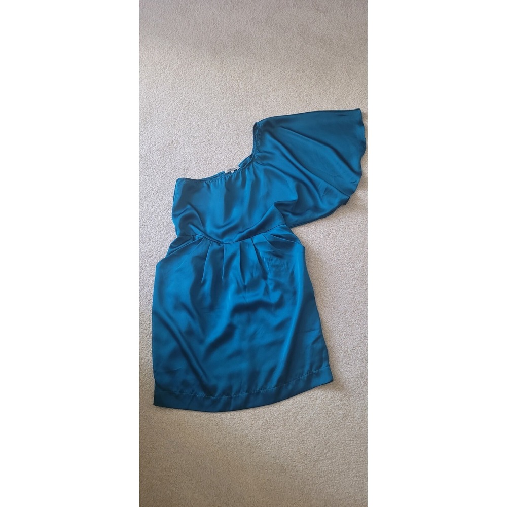 Collective Concepts One Shoulder Rich Green Dress Flutter Sleeve Pockets Medium